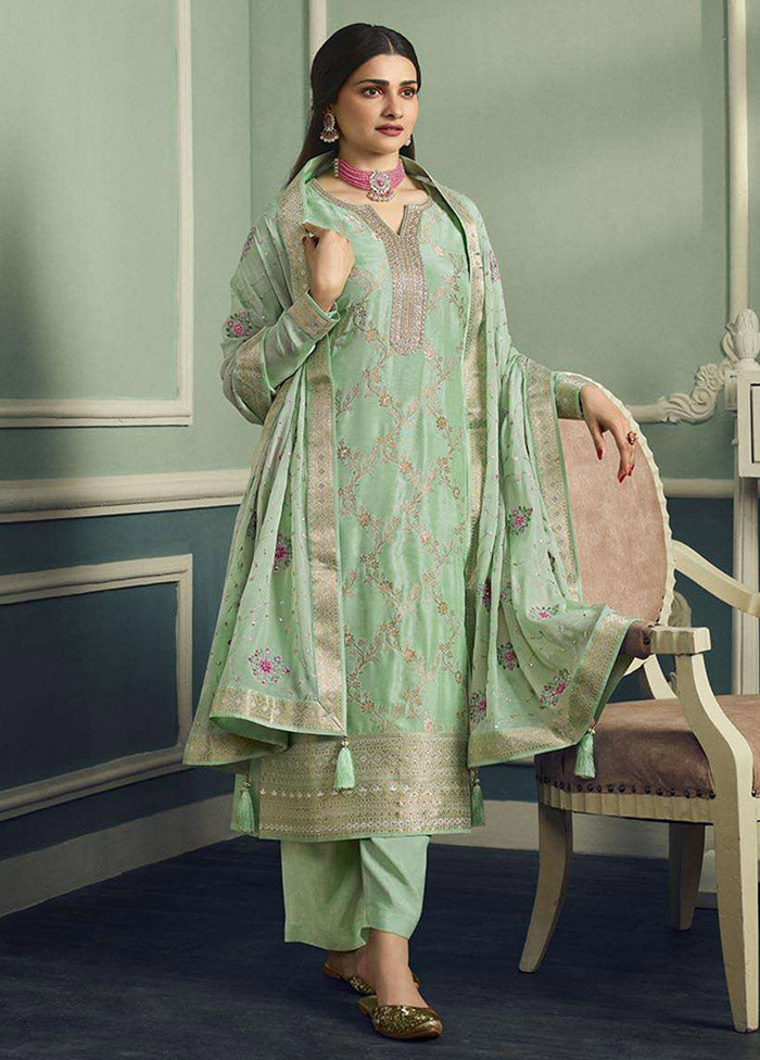 3 Pc Green Unstitched Viscose Suit Set - Indian Silk House Agencies