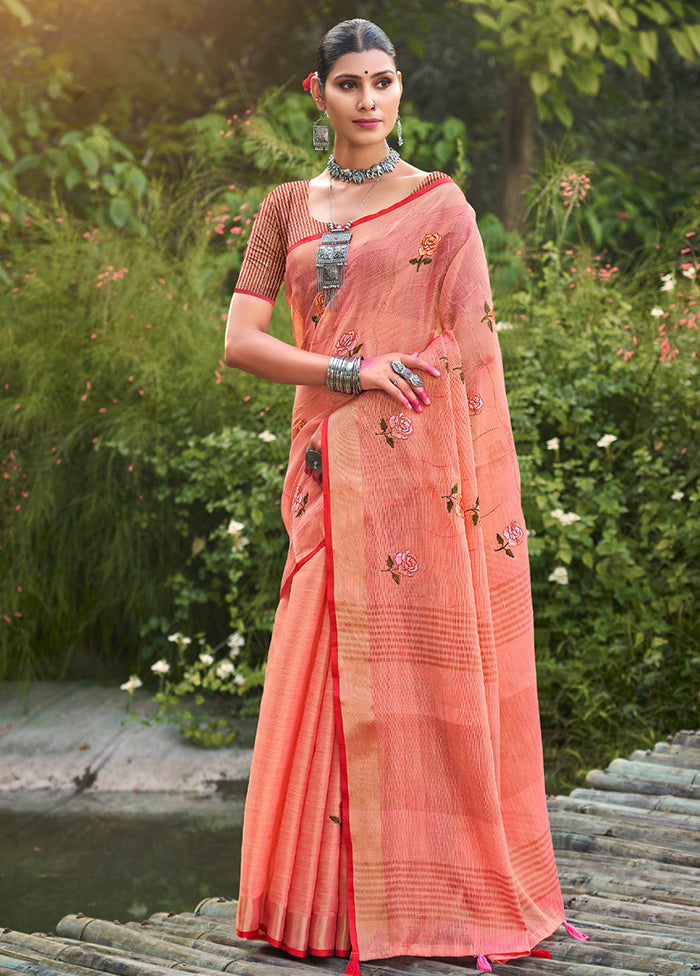 Rust Silk Saree With Blouse Piece - Indian Silk House Agencies