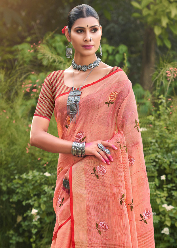 Rust Silk Saree With Blouse Piece - Indian Silk House Agencies