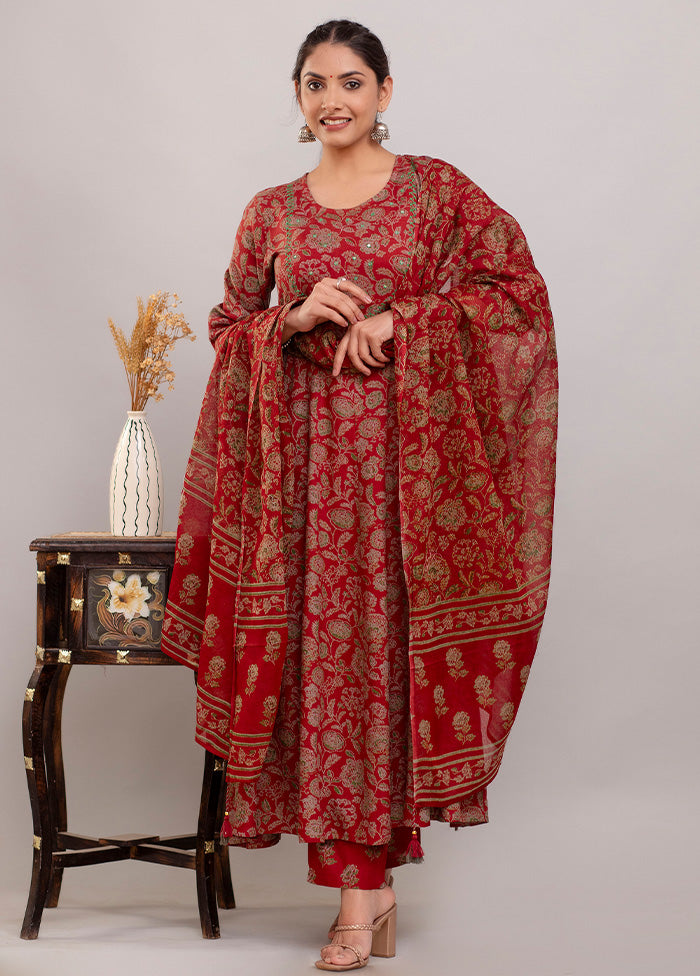 3 Pc Maroon Readymade Rayon Suit Set - Indian Silk House Agencies