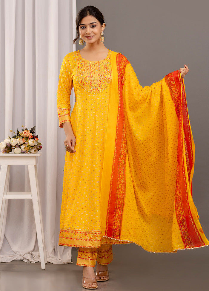 3 Pc Yellow Readymade Rayon Suit Set - Indian Silk House Agencies