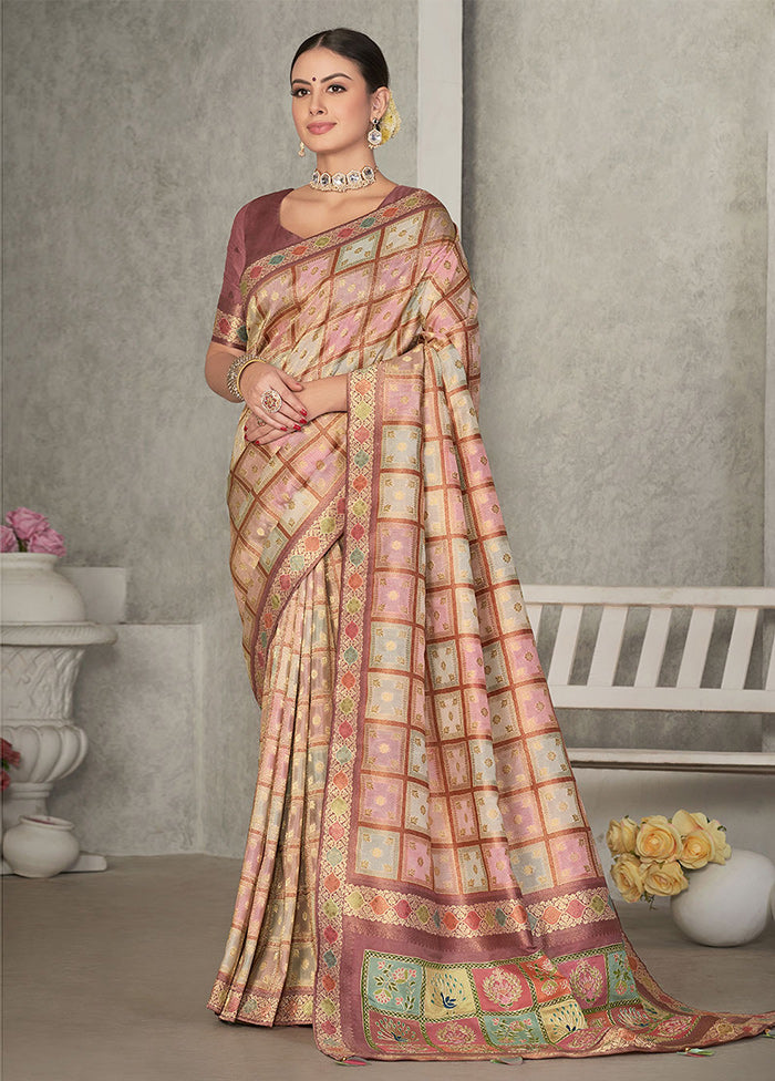 Peach Dupion Silk Saree With Blouse Piece - Indian Silk House Agencies