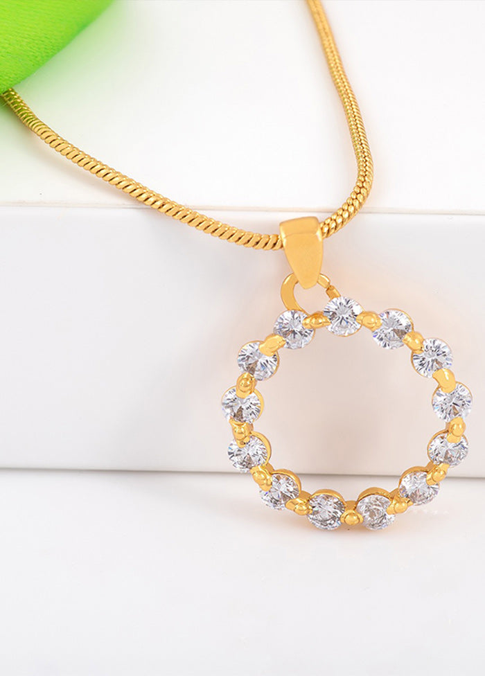 Gold Plated CZ Round Designer Pendant With White Crystals - Indian Silk House Agencies