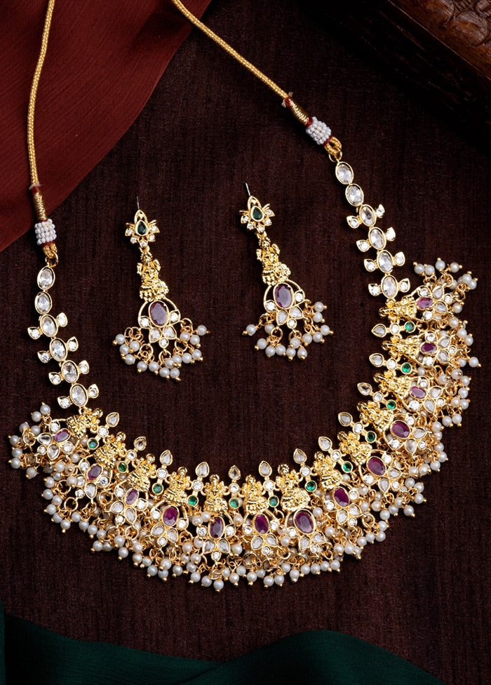 Gold Plated CZ Bridal Necklace Set - Indian Silk House Agencies