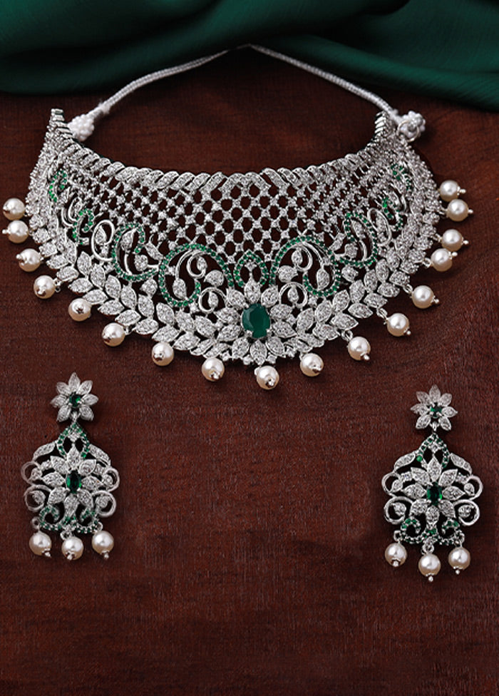 Rhodium Plated Designer Traditional Bridal Choker Set - Indian Silk House Agencies