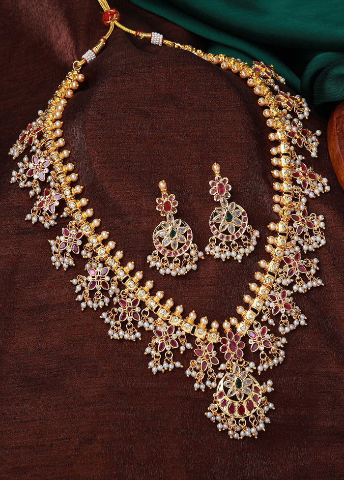 Gold Plated CZ Traditional Necklace Set - Indian Silk House Agencies