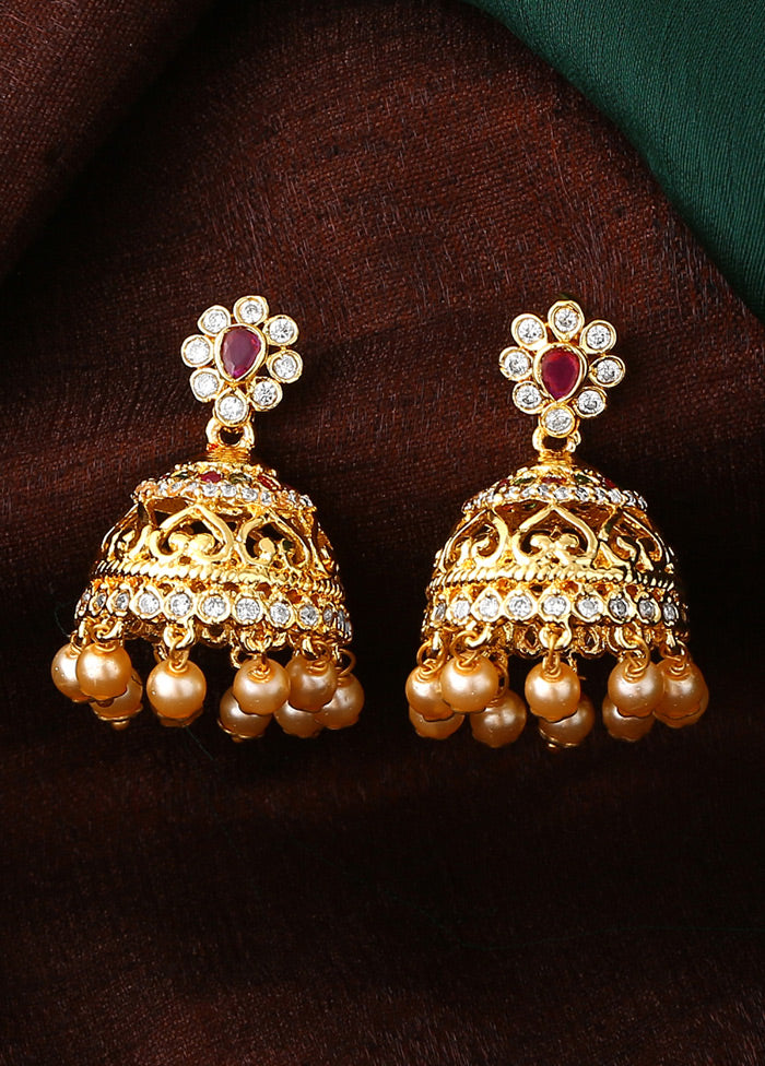 Gold Plated CZ Elegant Jhumka Earrings - Indian Silk House Agencies