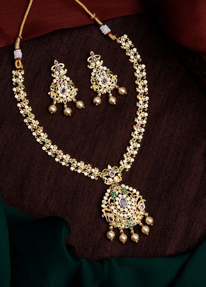 Gold Plated CZ Ethnic Style Bridal Long Necklace Set - Indian Silk House Agencies