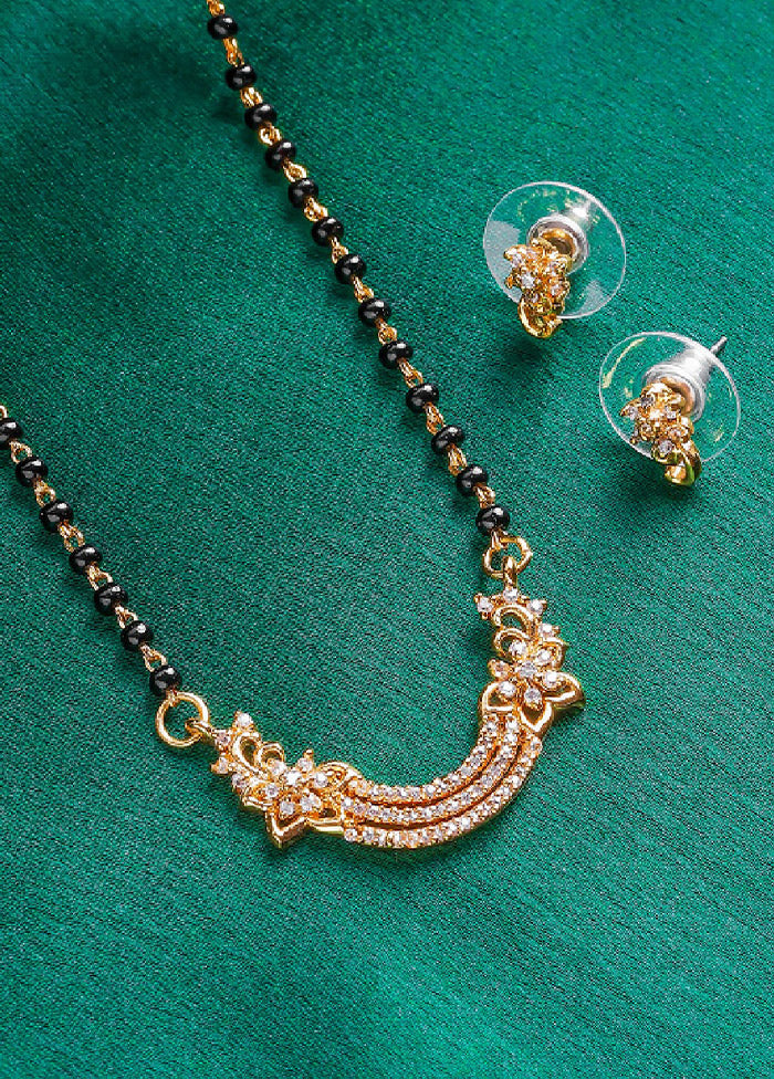 Gold Plated Floral Shimmering Mangalsutra Necklace Set - Indian Silk House Agencies