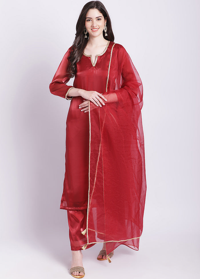 3 Pc Maroon Readymade Net Suit Set - Indian Silk House Agencies
