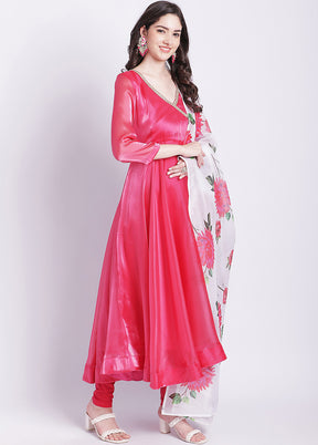 3 Pc Pink Readymade Net Suit Set - Indian Silk House Agencies