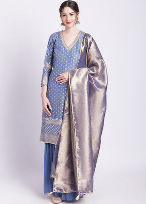 3 Pc Blue Readymade Chanderi Suit Set - Indian Silk House Agencies