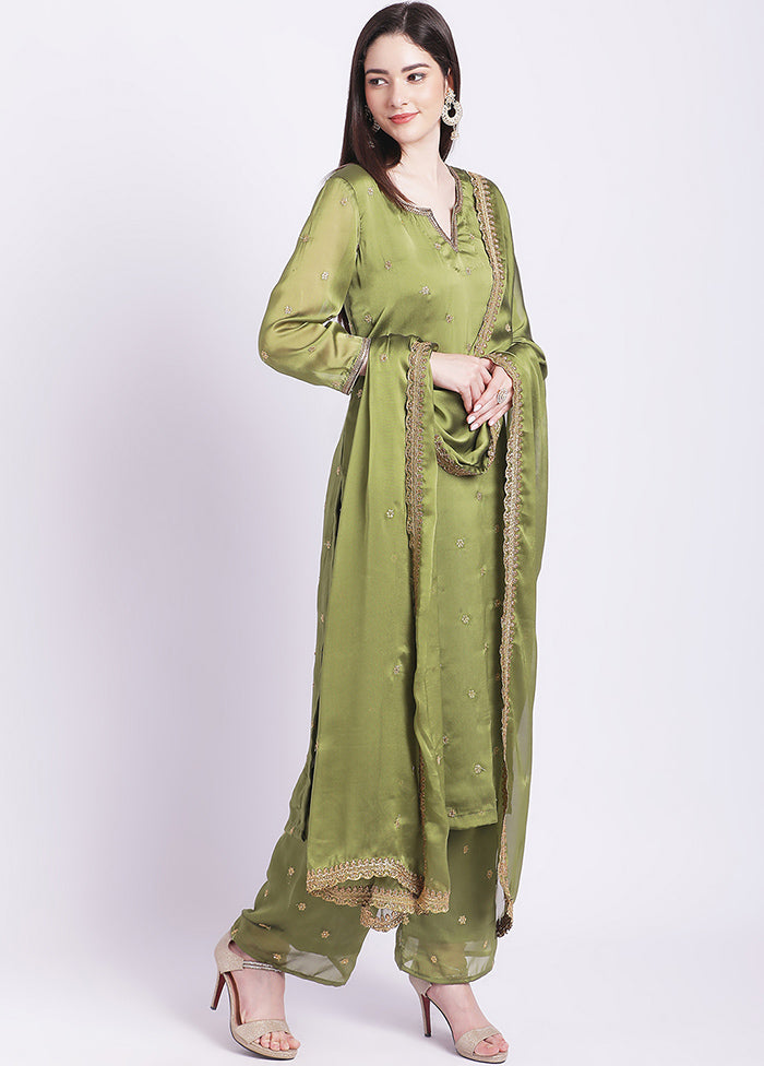 3 Pc Green Readymade Georgette Suit Set - Indian Silk House Agencies
