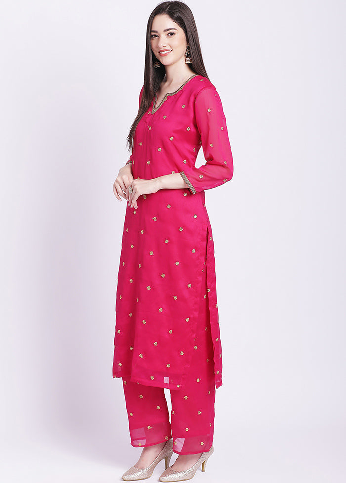 2 Pc Pink Readymade Georgette Kurti Set - Indian Silk House Agencies