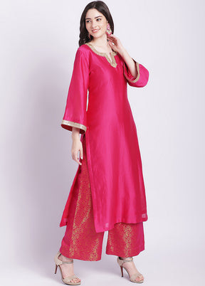 2 Pc Pink Readymade Chanderi Kurti Set - Indian Silk House Agencies