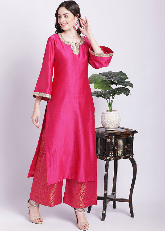 2 Pc Pink Readymade Chanderi Kurti Set - Indian Silk House Agencies