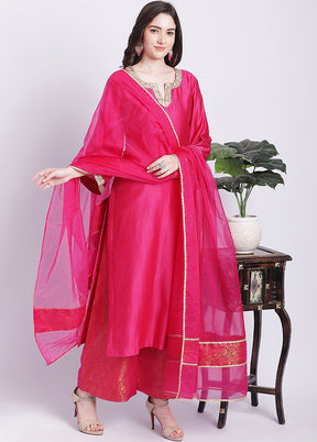 3 Pc Pink Readymade Chanderi Suit Set - Indian Silk House Agencies