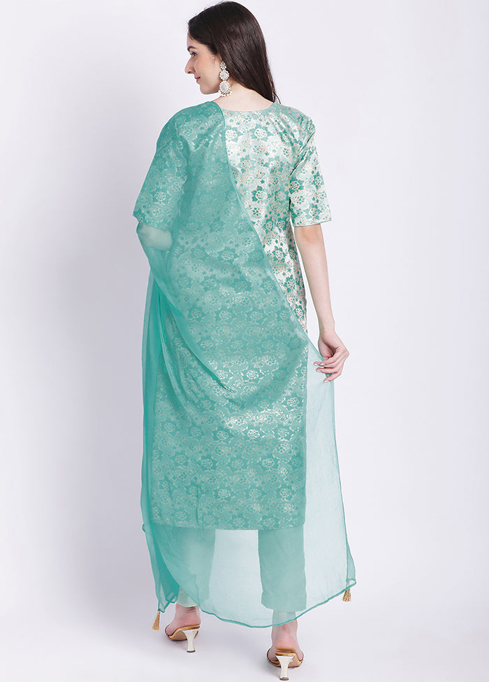 3 Pc Green Readymade Silk Suit Set - Indian Silk House Agencies