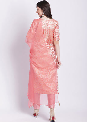 3 Pc Peach Readymade Silk Suit Set - Indian Silk House Agencies