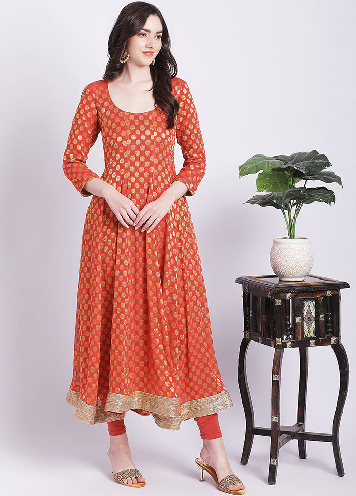 2 Pc Orange Readymade Silk Kurti Set - Indian Silk House Agencies