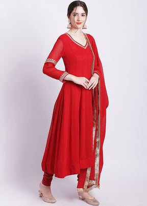 3 Pc Red Readymade Cotton Suit Set - Indian Silk House Agencies