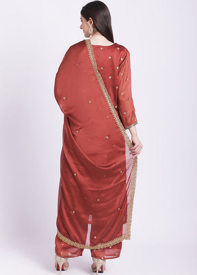 3 Pc Rust Readymade Georgette Suit Set - Indian Silk House Agencies