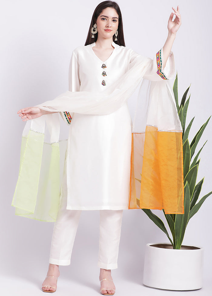 2 Pc White Readymade Silk Kurti Set - Indian Silk House Agencies