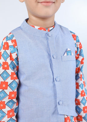3 Pc Multicolor Cotton Kurta Pajama And Jacket Set - Indian Silk House Agencies