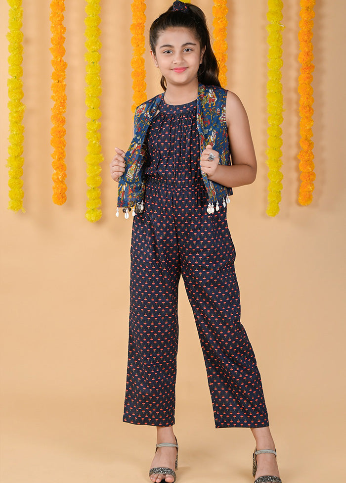 Blue Cotton Jumpsuit With Jacket - Indian Silk House Agencies