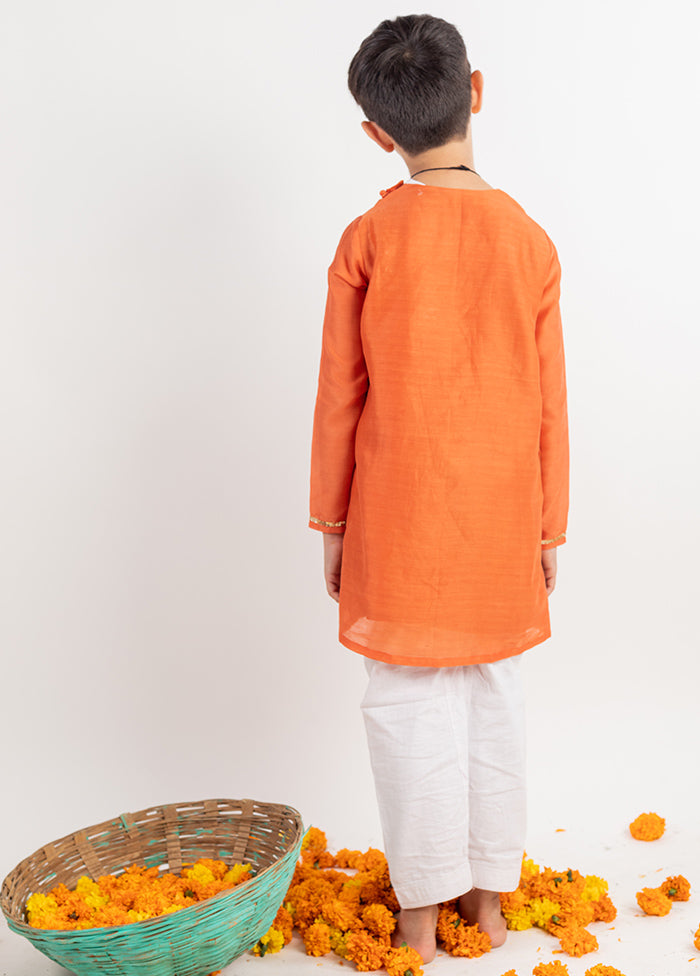 Orange Silk Kurta Pajama With Jacket For Boys - Indian Silk House Agencies