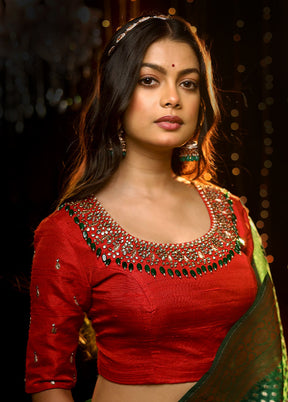 Red Beaded Work Silk Designer Blouse - Indian Silk House Agencies