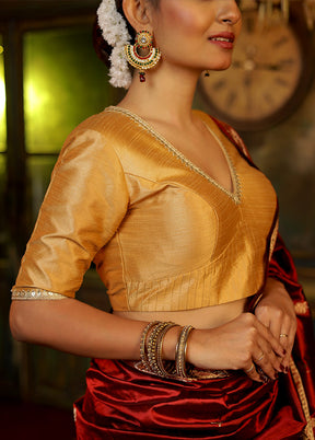 Golden Dupion Silk Designer Blouse - Indian Silk House Agencies