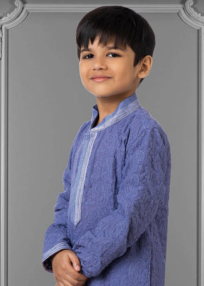 2 Pc Purple Georgette Mandarin Collar Kurta Pajama Set - Indian Silk House Agencies