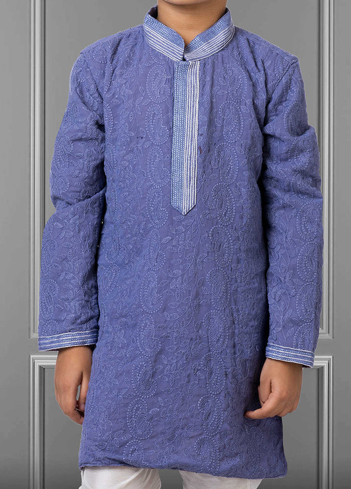 2 Pc Purple Georgette Mandarin Collar Kurta Pajama Set - Indian Silk House Agencies