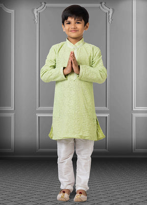 2 Pc Pista Green Georgette Mandarin Collar Kurta Pajama Set - Indian Silk House Agencies