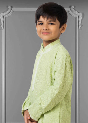 2 Pc Pista Green Georgette Mandarin Collar Kurta Pajama Set - Indian Silk House Agencies