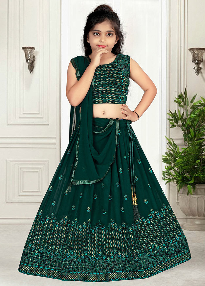 Green Pure Georgette Lehenga Set - Indian Silk House Agencies