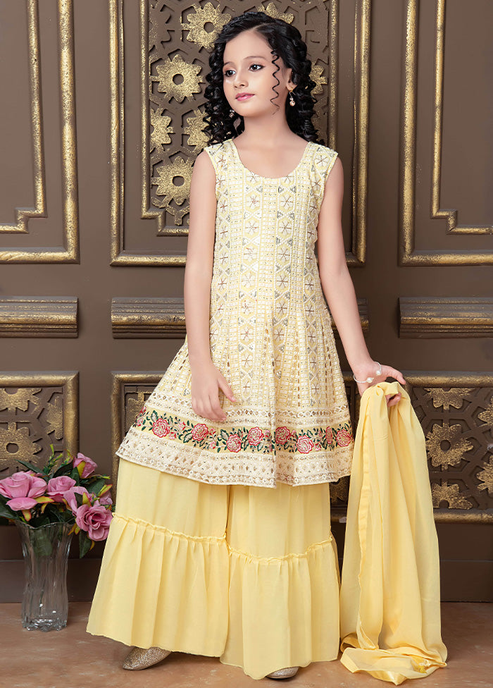 3 Pc Yellow Georgette Ethnic Wear Set - Indian Silk House Agencies