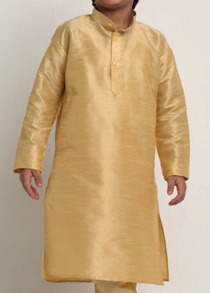 2 Pc Cream Dhupion Silk Mandarin Collar Kurta Pajama Set - Indian Silk House Agencies