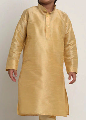 2 Pc Cream Dhupion Silk Mandarin Collar Kurta Pajama Set - Indian Silk House Agencies