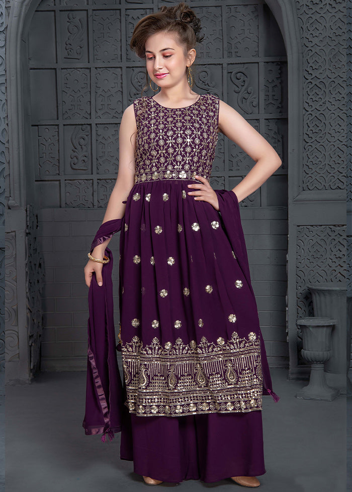 3 Pc Purple Georgette Ethnic Wear Set - Indian Silk House Agencies