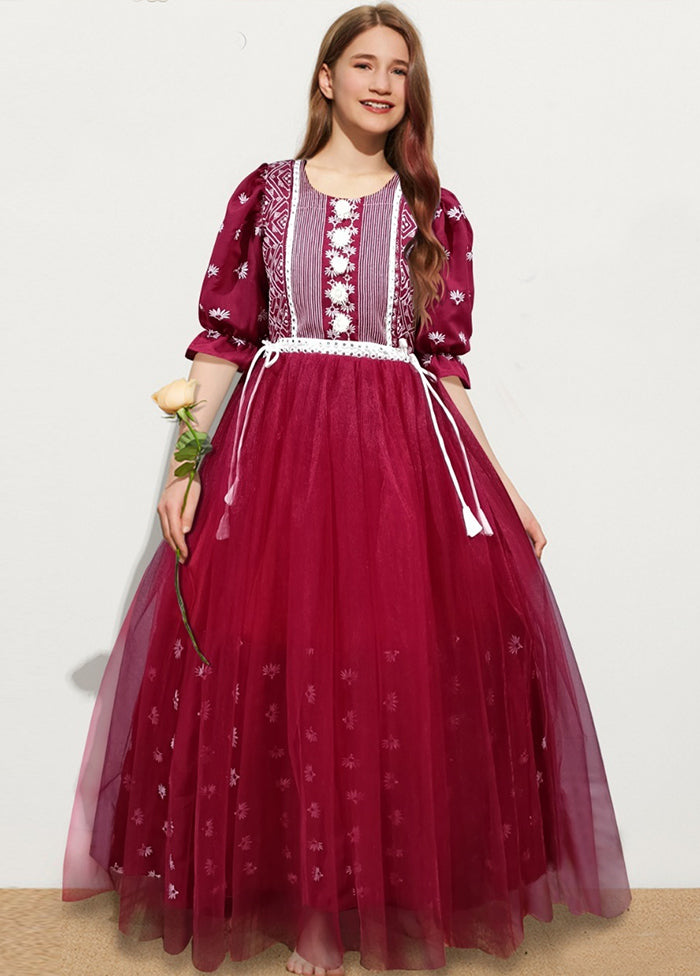Maroon Muslin With Soft Net Indian Dress - Indian Silk House Agencies