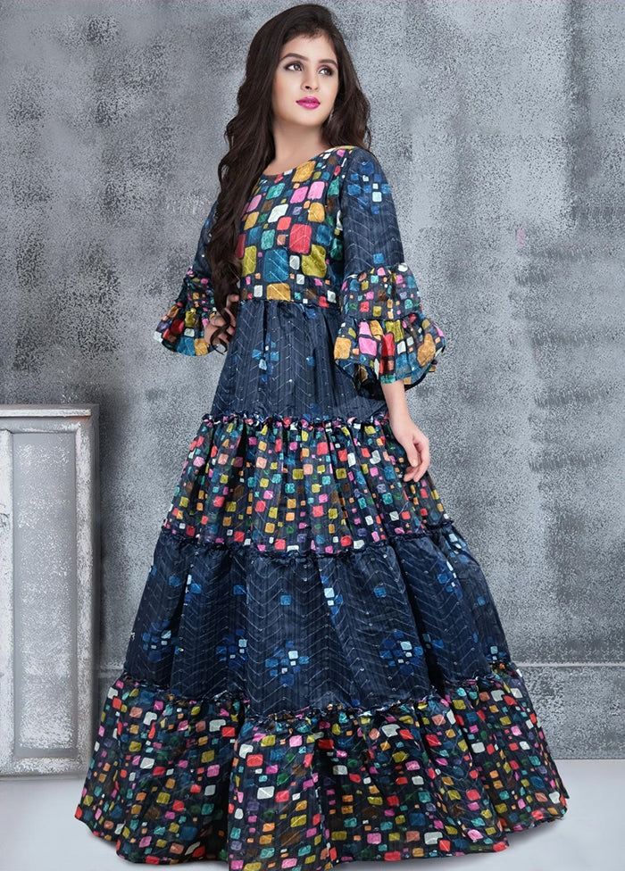 Blue Chanderi Indian Dress - Indian Silk House Agencies