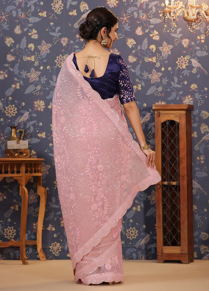 Light Pink Georgette Saree With Blouse Piece - Indian Silk House Agencies
