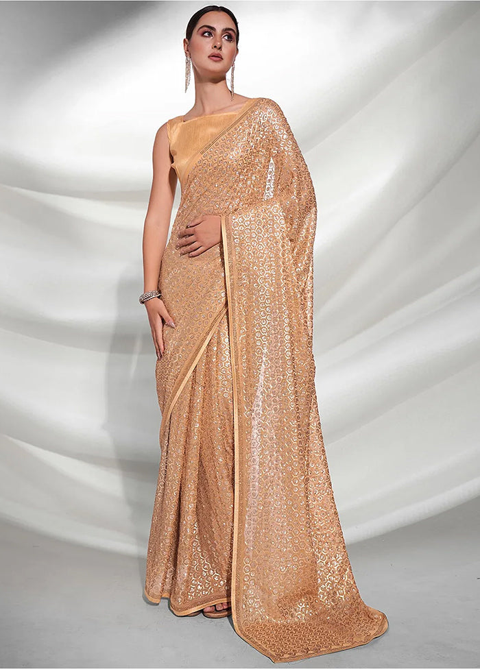 Golden Georgette Saree With Blouse Piece - Indian Silk House Agencies