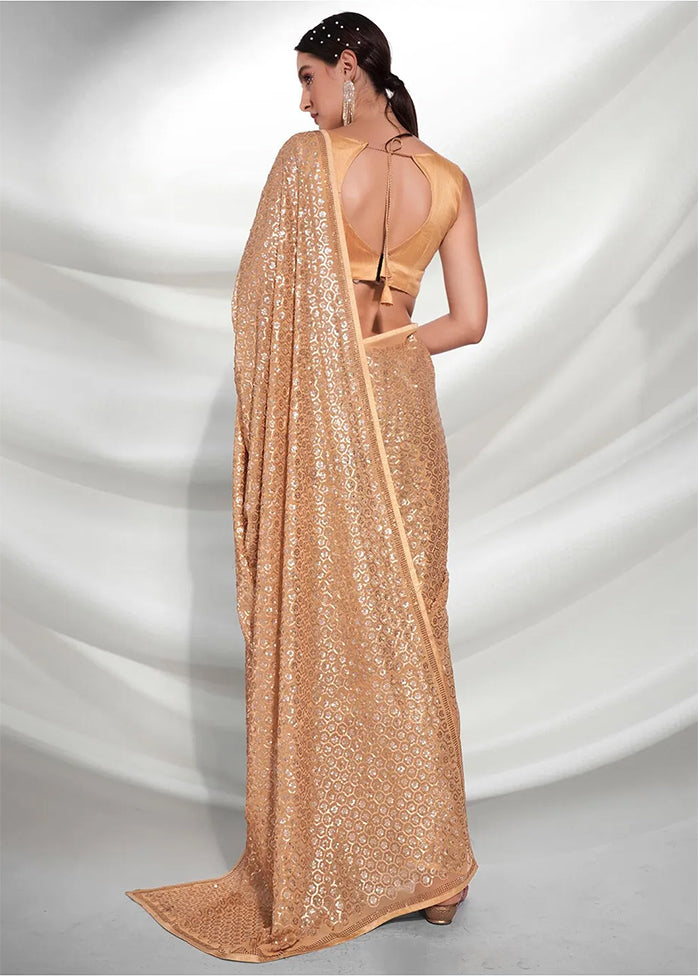 Golden Georgette Saree With Blouse Piece - Indian Silk House Agencies