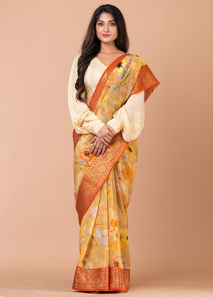 Mustard Yellow Chanderi Silk Saree With Blouse Piece - Indian Silk House Agencies