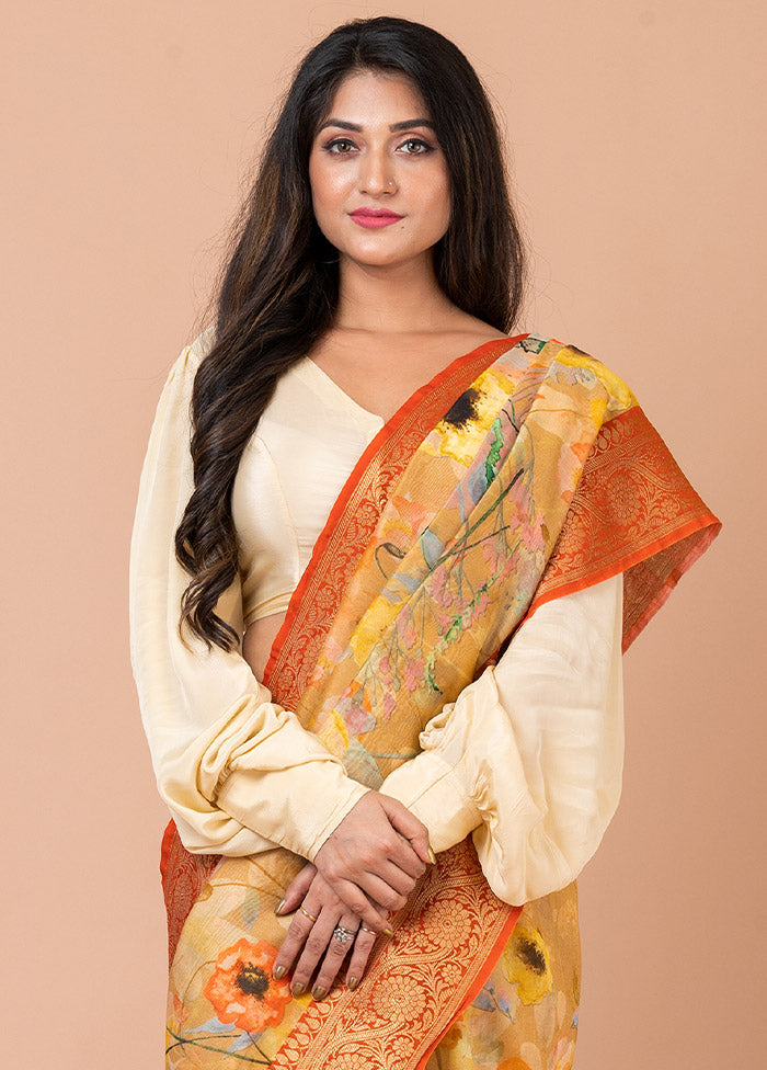 Mustard Yellow Chanderi Silk Saree With Blouse Piece - Indian Silk House Agencies