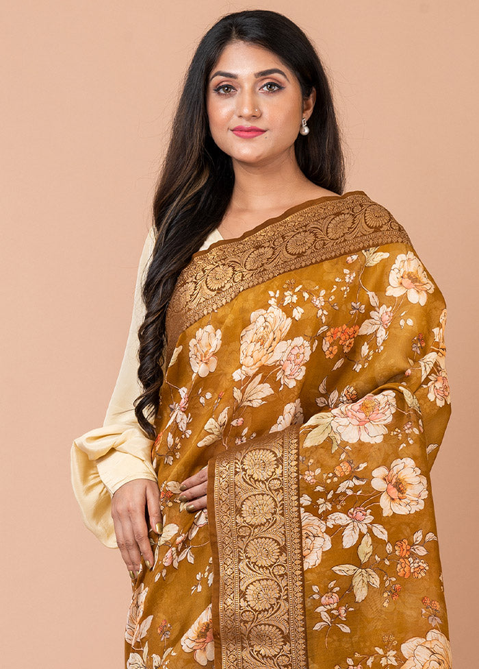 Mehendi Chanderi Silk Saree With Blouse Piece - Indian Silk House Agencies
