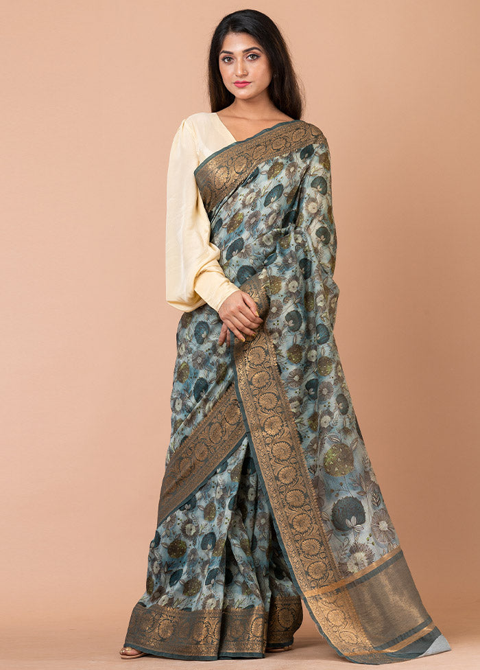 Grey Chanderi Silk Saree With Blouse Piece - Indian Silk House Agencies